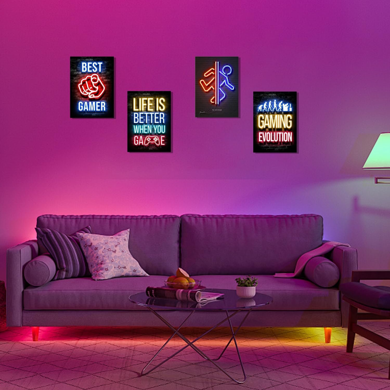 Nhemeylp Gaming Posters Set of 4, Neon Gaming Wallpaper Canvas Painting Prints for Boys Room, Unframed Gamer Wall Art for Kids Bedroom Home Decoration, 8"x10" (Pattern B) - Image 5