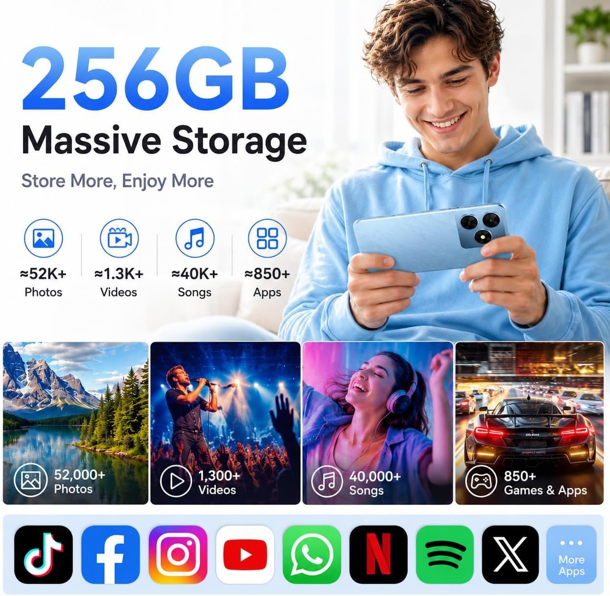 Mobile Phones Unlocked, Android Phone (3YRW), 6.56 Inch, 12GB +256GB, Blue - Image 2