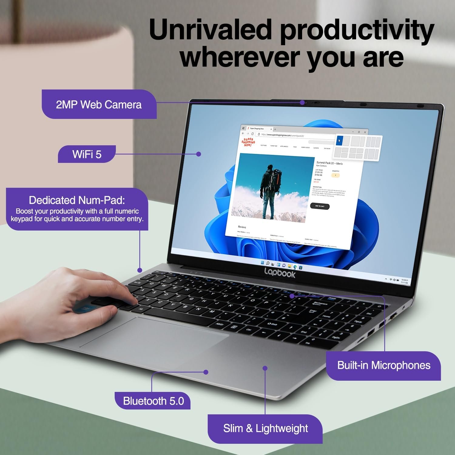 15.6" Full HD Laptop - 16GB RAM 512GB M.2 SSD Windows 11 Home, Dual-Band WiFi, Integrated Webcam - S15 N2 15 Inch Lightweight Laptop - Image 6