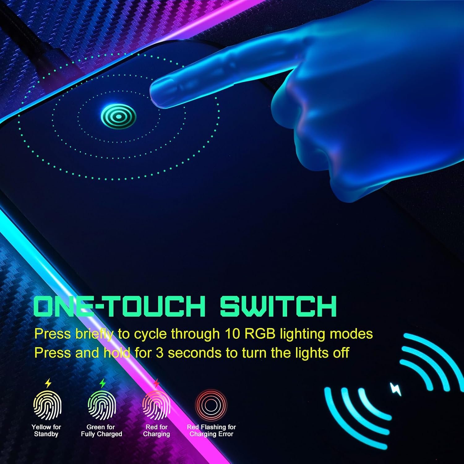 GIM 15W Wireless Charging RGB Gaming Mouse Mat, 800x300mm (Black) - Image 5