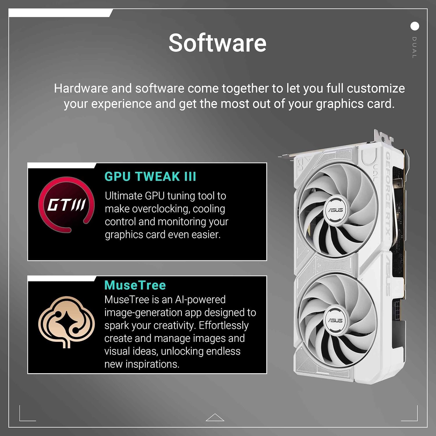 ASUS Dual GeForce RTX 5060 8GB GDDR7 White OC Edition (PCIe 5.0, 8GB GDDR7, DLSS 4, HDMI 2.1b, DisplayPort 2.1b, 2.5-slot design, Axial-tech fan design, 0dB technology) White - Image 7