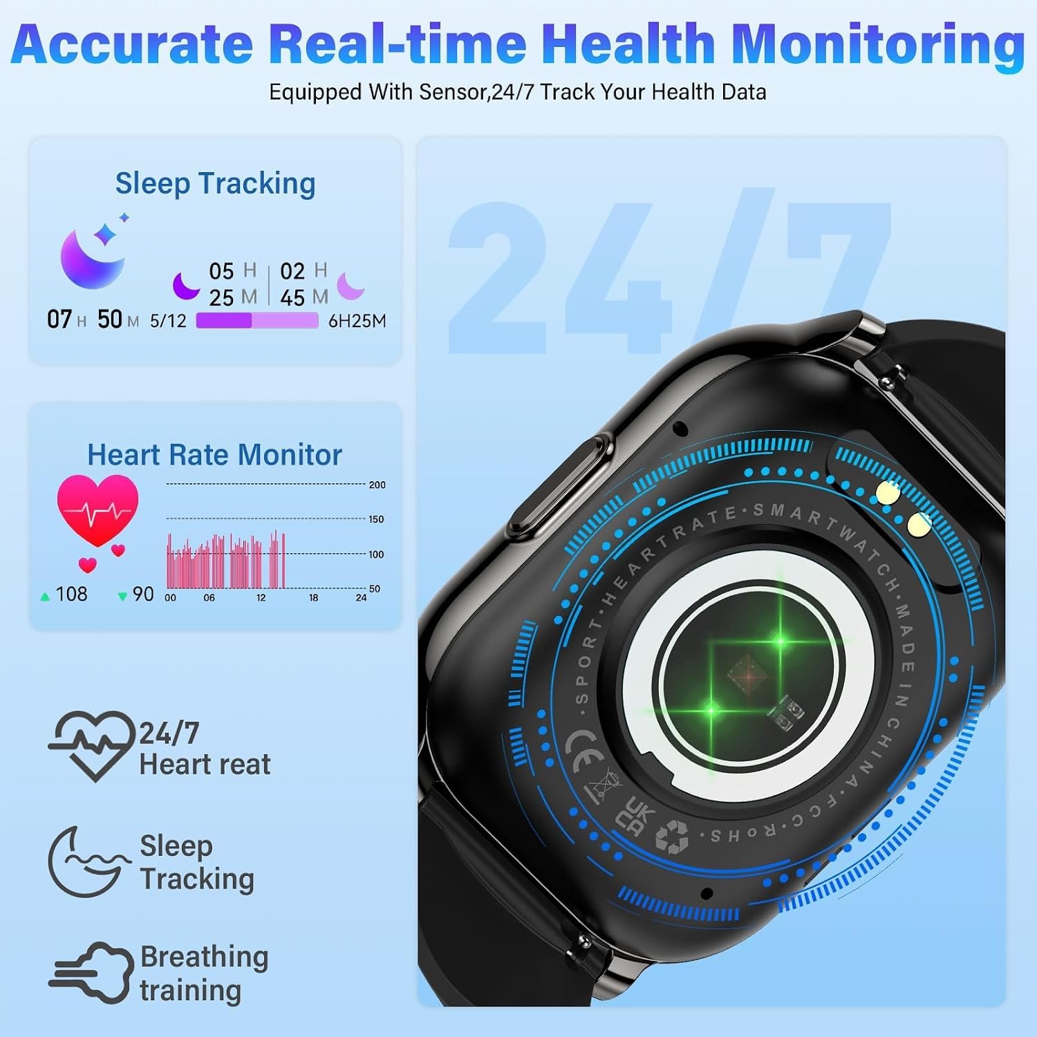 Smart Watch for Men Women, 2.1" HD Fitness Watch with Bluetooth Calling, Heart Rate Sleep Monitor, IP68 Waterproof Smartwatch, Sports Activity Tracker with 100+ Watch Faces for Android iOS - Image 4