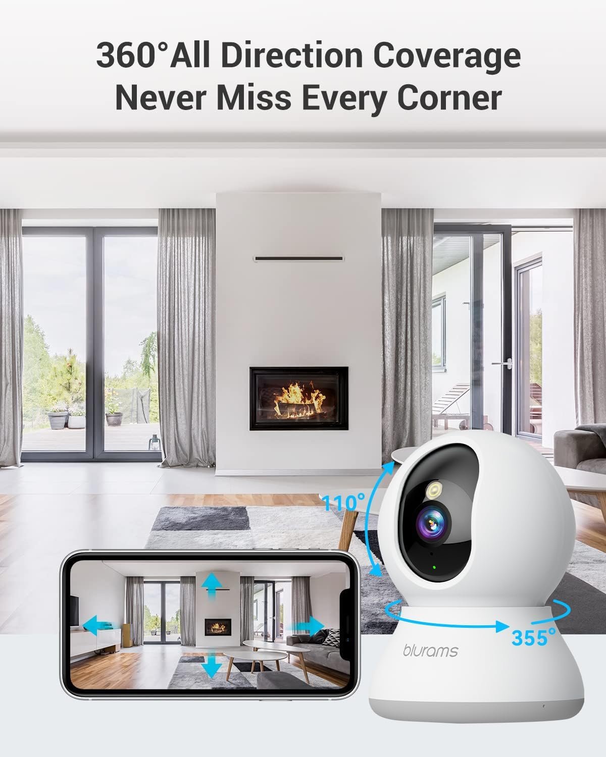 blurams Pet Camera 2K, Indoor Cameras, Dog Camera, 360° Home Security Cameras, Color Night Vision, Motion Tracking, 2-Way Talk, Cloud&SD, APP Control, Compatible with Alexa - Image 4