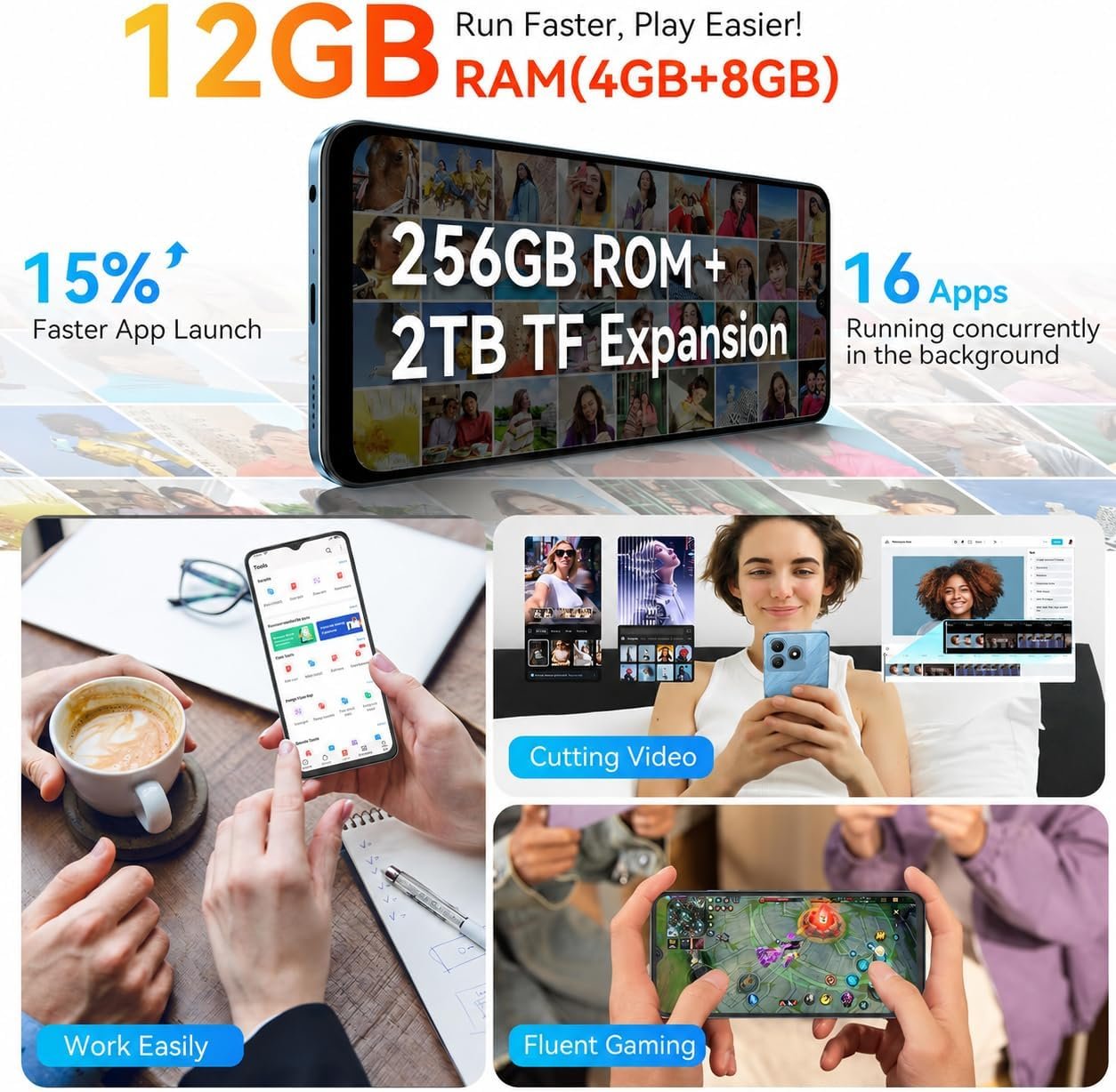 Mobile Phones Unlocked, Android Phone (3YRW), 6.56 Inch, 12GB +256GB, Blue - Image 6