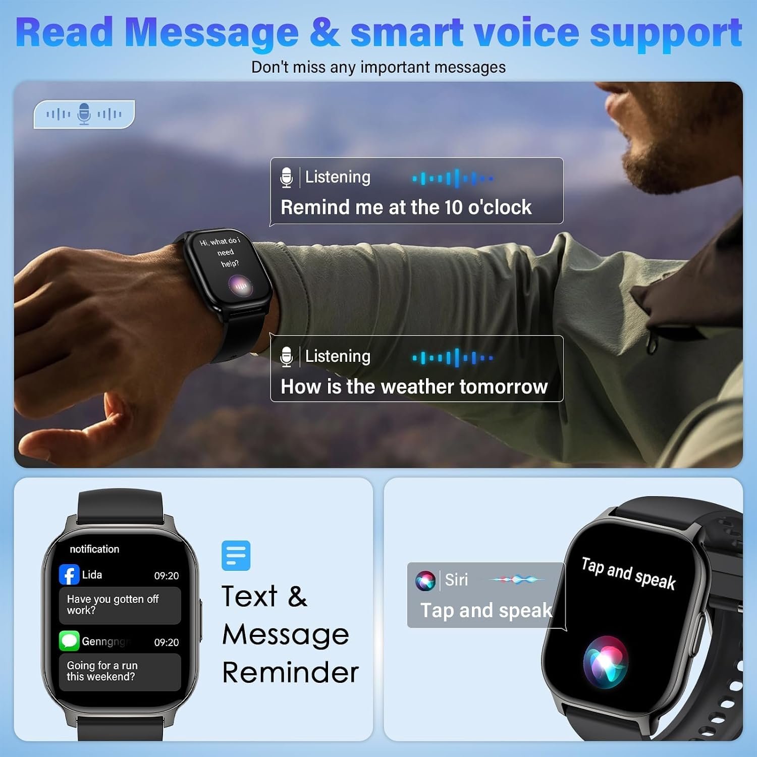 Smart Watch for Men Women, 2.1" HD Fitness Watch with Bluetooth Calling, Heart Rate Sleep Monitor, IP68 Waterproof Smartwatch, Sports Activity Tracker with 100+ Watch Faces for Android iOS - Image 3