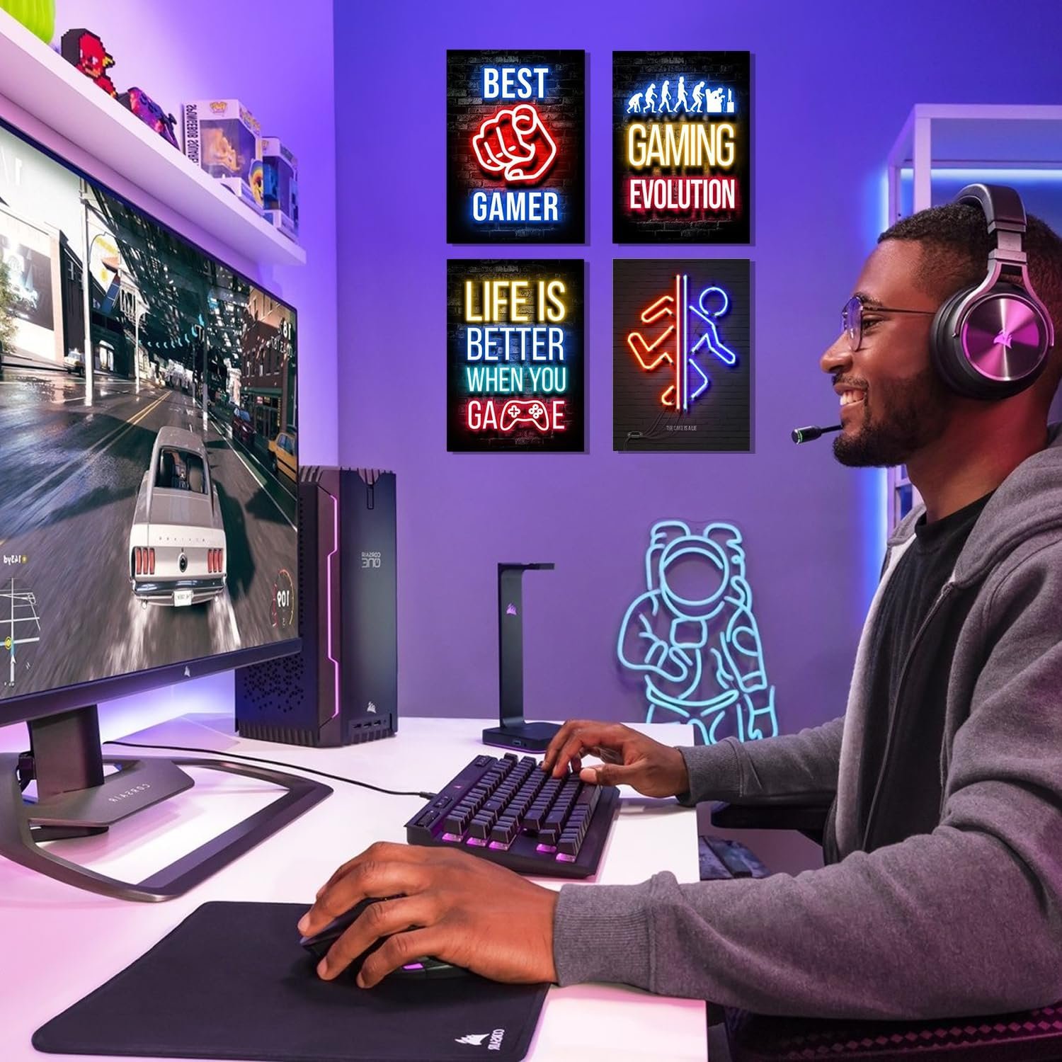 Nhemeylp Gaming Posters Set of 4, Neon Gaming Wallpaper Canvas Painting Prints for Boys Room, Unframed Gamer Wall Art for Kids Bedroom Home Decoration, 8"x10" (Pattern B) - Image 4