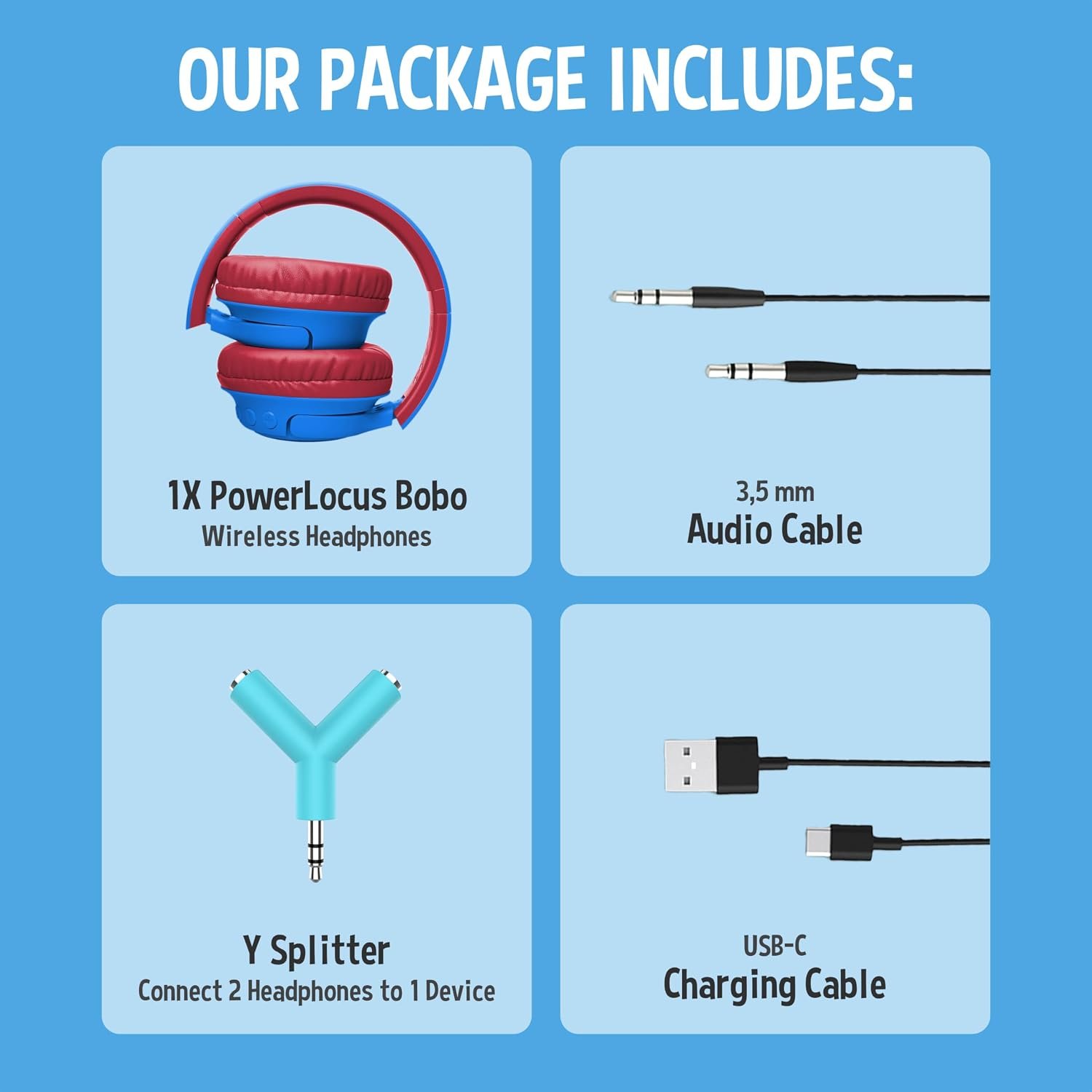 PowerLocus Kids Wireless Headphones, Bluetooth Kids Headphones LED Lights Over Ear with 74/85/94dB Volume Limited, 45H Playtime,Built-in Mic, Two Device Share Mode, HD Stereo for Travel/PC/Tablet - Image 9
