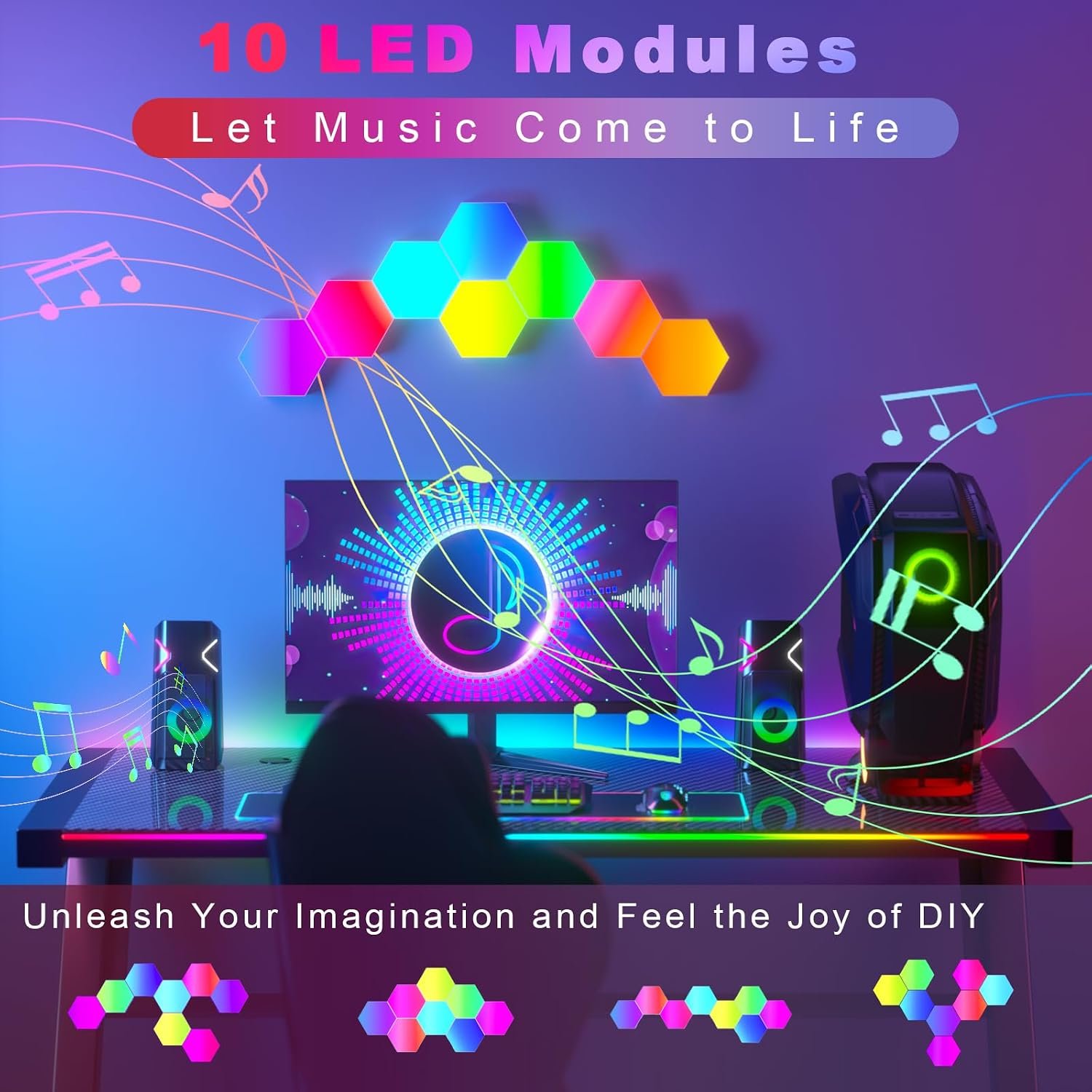 PUMPKINS Hexagon LED Lights, 10 Pack RGB Hex Wall Light, Panel Size 8 cm - Image 4