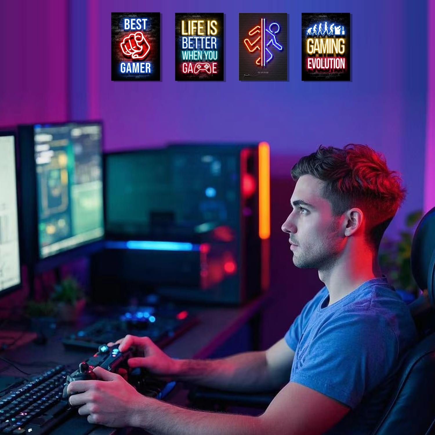 Nhemeylp Gaming Posters Set of 4, Neon Gaming Wallpaper Canvas Painting Prints for Boys Room, Unframed Gamer Wall Art for Kids Bedroom Home Decoration, 8"x10" (Pattern B) - Image 7