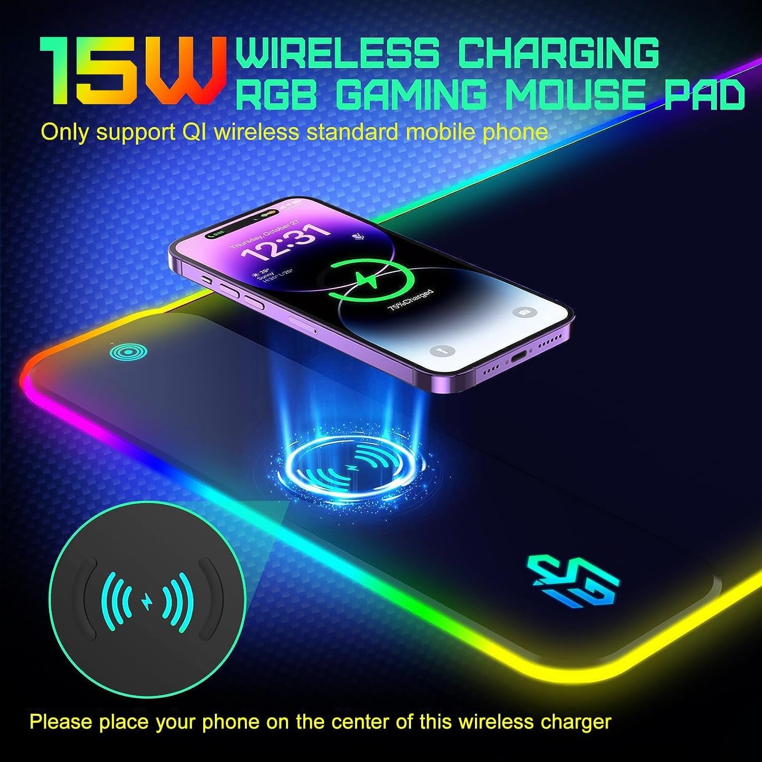 GIM 15W Wireless Charging RGB Gaming Mouse Mat, 800x300mm (Black) - Image 3