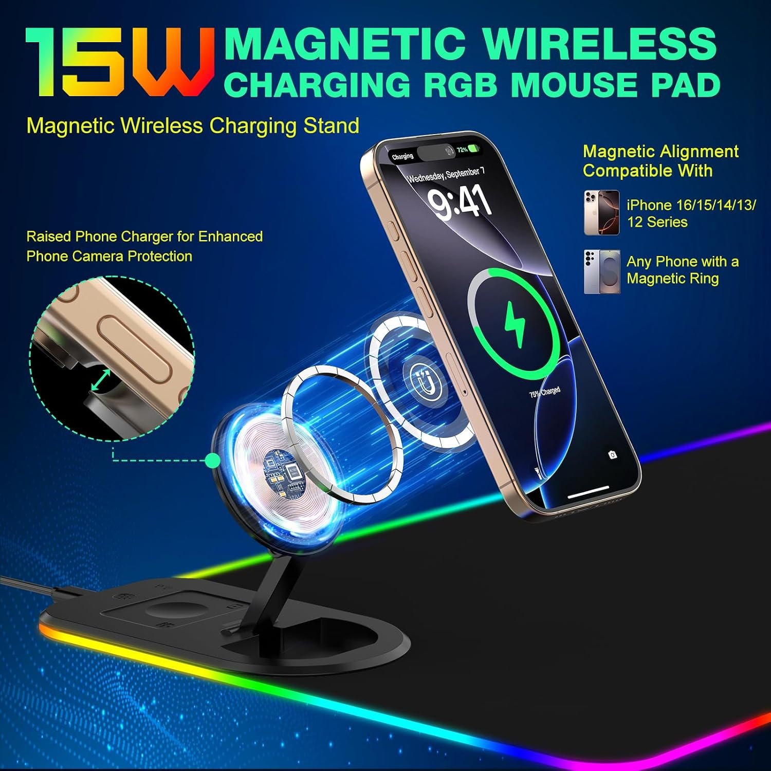 GIM 15W Wireless Charging RGB Gaming Mouse Mat with Foldable Stand - Image 2