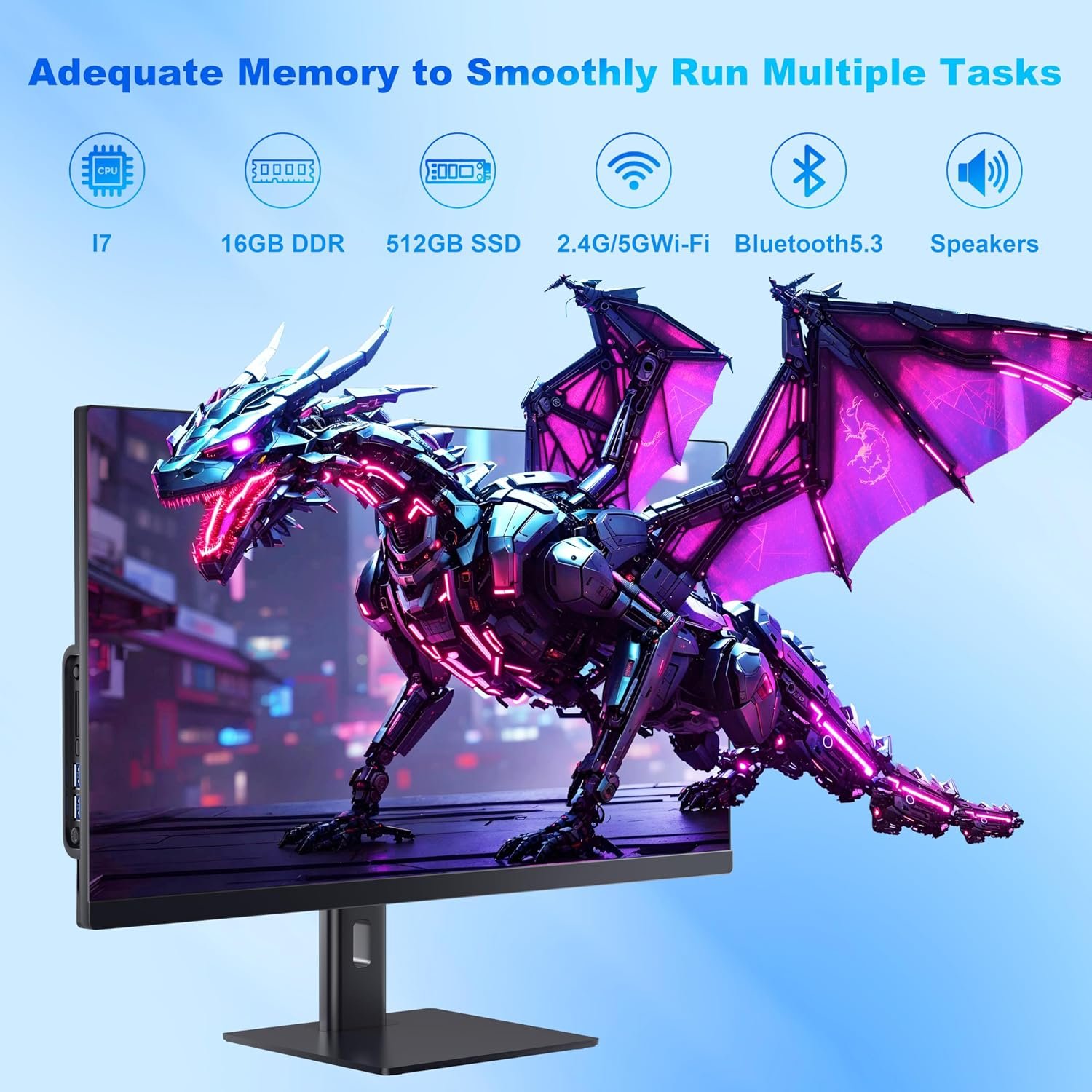 27 Inch All-in-One Computer FHD Desktop PC, Core i7 (Up to 3.0GHz), 16GB RAM, 512GB SSD, Rotatable Screen, Hidden Webcam, Dual-Band WiFi 6 & Bluetooth 5.3, All-in-One PC for Business & Creative Work - Image 4