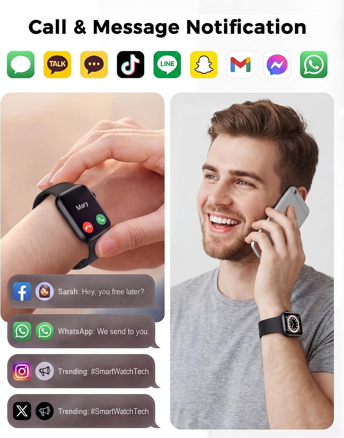 Smart Watches for Women Men, Fitness Watch with Heart Rate/SpO2/Blood Pressure/Sleep Tracker,Step Counter,120+ Sports Modes. IP68 Waterproof Fitness Tracker & Bluetooth Call Smartwatch for iOS Android - Image 4