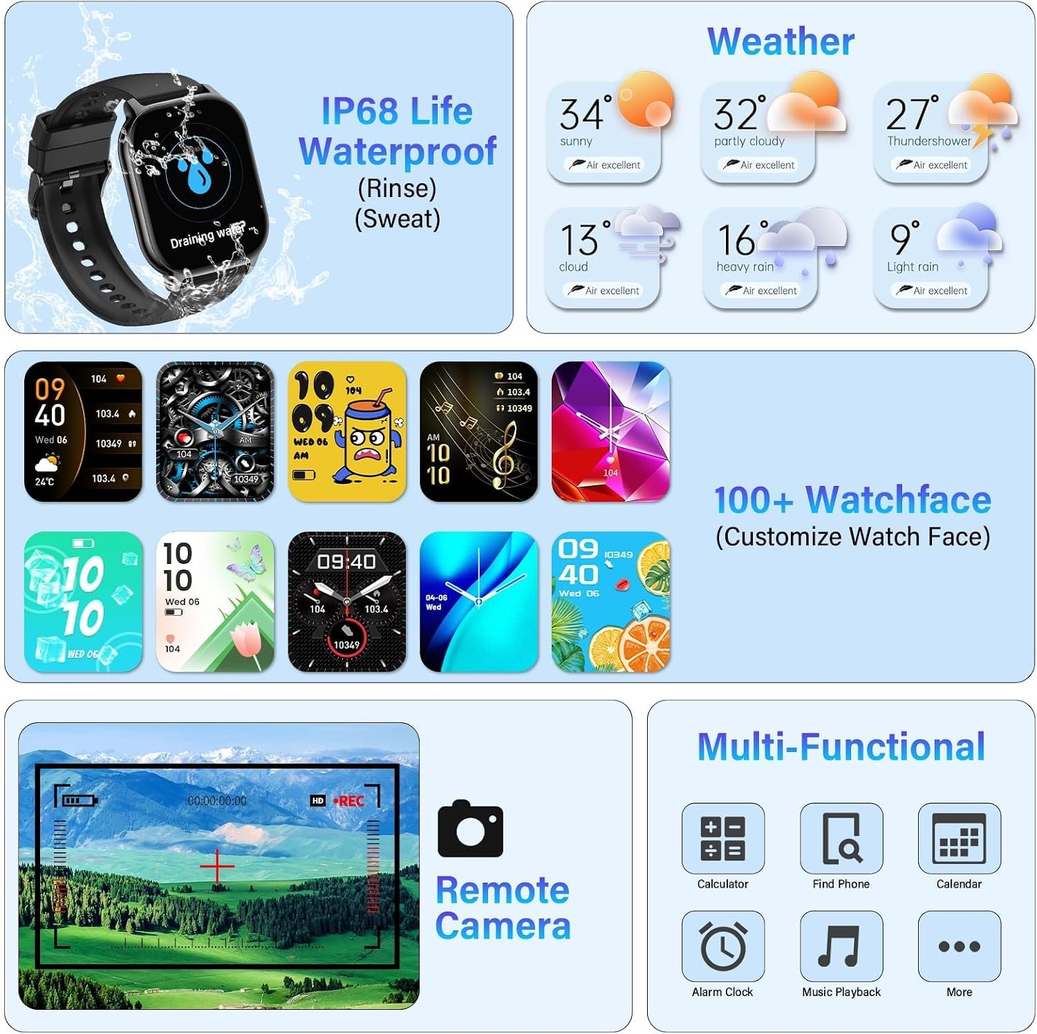 Smart Watch for Men Women, 2.1" HD Fitness Watch with Bluetooth Calling, Heart Rate Sleep Monitor, IP68 Waterproof Smartwatch, Sports Activity Tracker with 100+ Watch Faces for Android iOS - Image 7