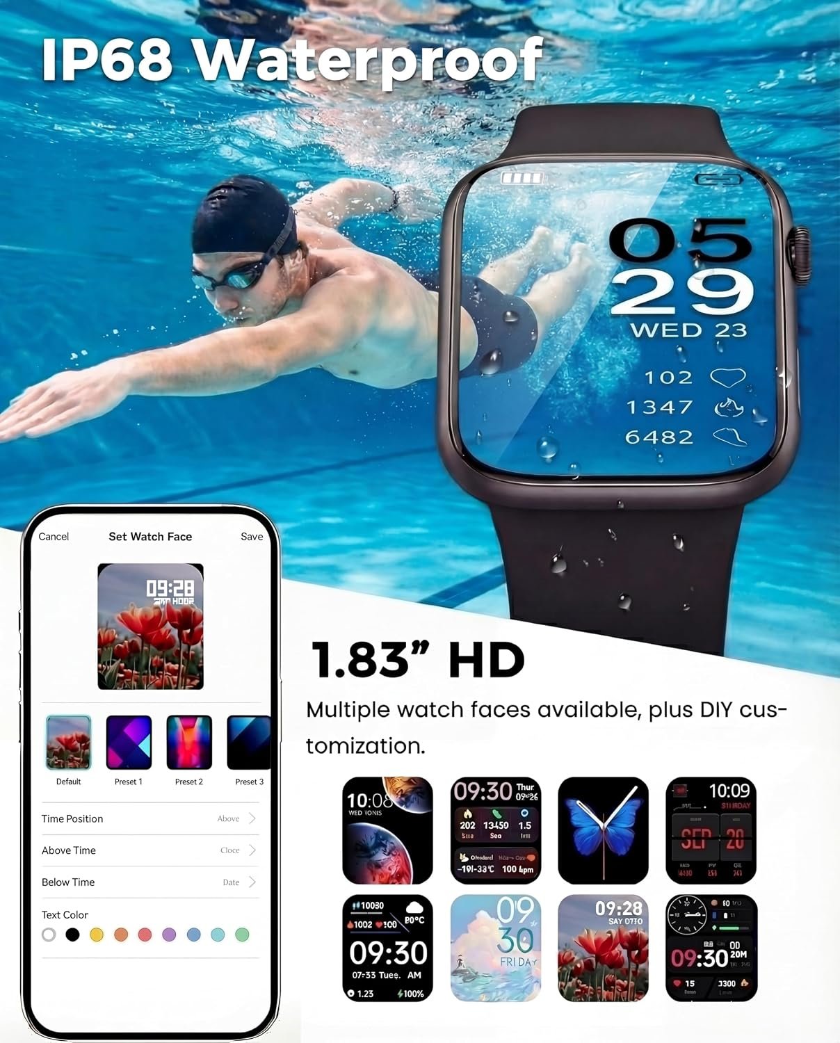 Smart Watches for Women Men, Fitness Watch with Heart Rate/SpO2/Blood Pressure/Sleep Tracker,Step Counter,120+ Sports Modes. IP68 Waterproof Fitness Tracker & Bluetooth Call Smartwatch for iOS Android - Image 7