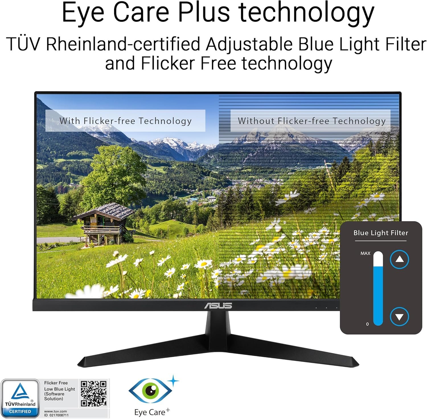 ASUS VY249HGR Eye Care Gaming Monitor – 24 inch FHD (1920x1080), IPS, 120Hz OC, SmoothMotion, 1ms MPRT, Adaptive Sync, Eye Care Plus, Blue Light Filter, Flicker Free, antibacterial treatment - Image 5